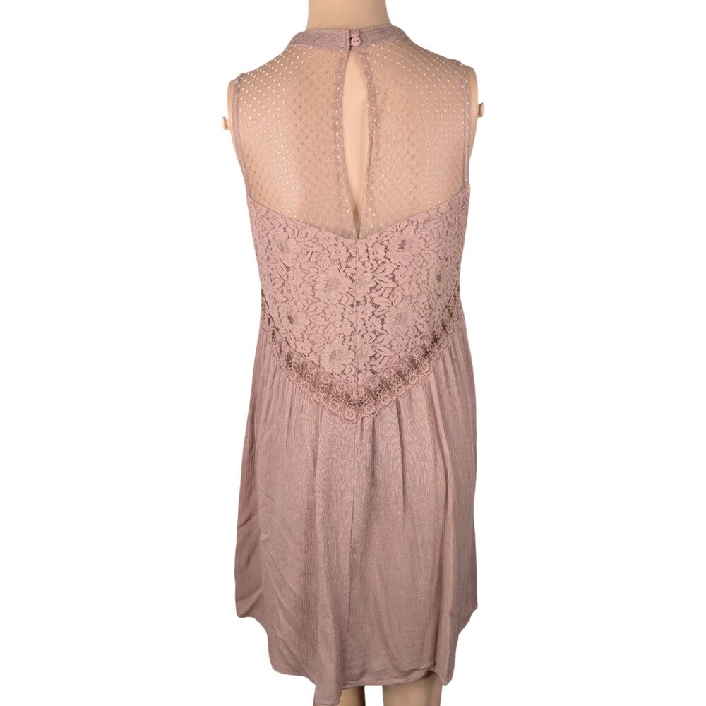 NWT Altar'd State Taupe Lace Crochet Swiss Dot Shift Dress Tunic Cottagecore S - Picture 6 of 9